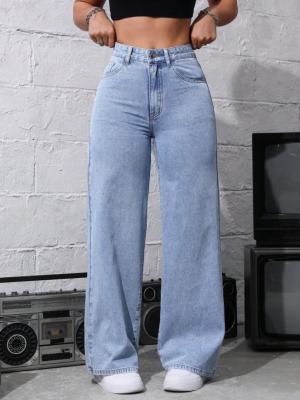 China Light medium blue casual wide-leg jeans for sale