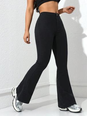 China Black stretch flared jeans for sale