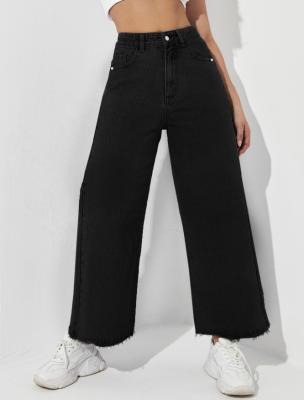 China Black nine-point long wide-leg jeans for sale