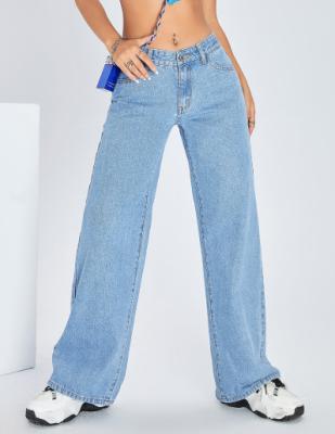 Chine Pantalon en jean confortable bleu moyen pour femmes à vendre