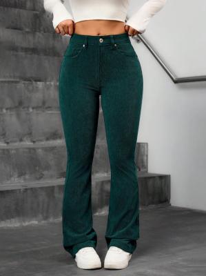 China Jeans de color verde oscuro con fondo de campana en venta