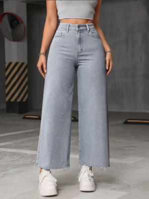 China Smoky gray nine-point long wide-leg jeans for sale