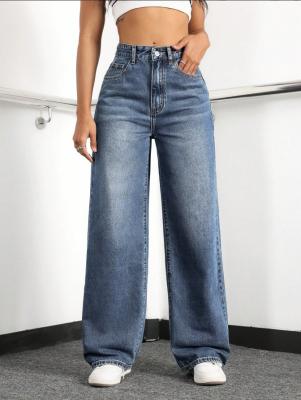 China Hemelblauwe high-waisted straight-leg jeans voor vrouwen Te koop