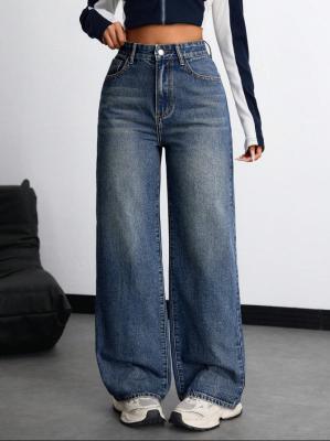 China Magentablauwe high-waisted straight-leg jeans voor vrouwen Te koop