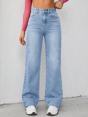 China Helle blaue Jeans mit gerader Taille für Frauen zu verkaufen