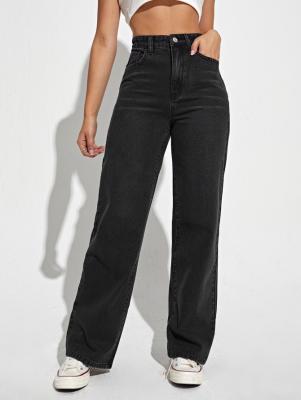 China Zwarte grijze high-waisted straight-leg jeans voor vrouwen Te koop