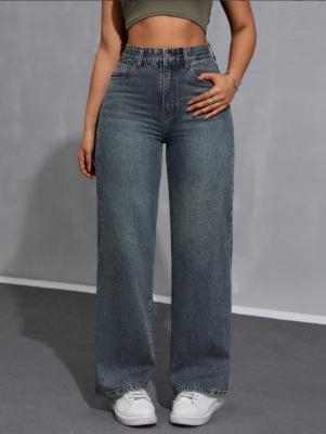 China Vuile blauwe high-waisted straight-leg jeans voor vrouwen Te koop