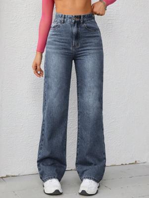 China Dunkelblaue Jeans mit hoher Taille, gerade Beine, für Frauen zu verkaufen