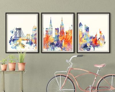 China Abstract New York Set Of 3 Skyline Print Modern Wall Art Poster Abstract Painting For Home Decor for sale