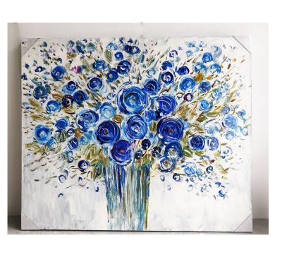 China Unique Abstract Blue Flower Oil Painting 100% Hand Painted Abstract On Canvas Wrap Wall Art for sale