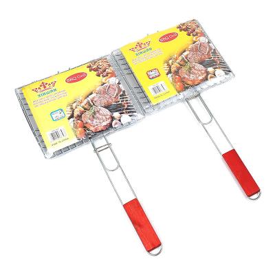 China Easily Cleaned Food Stainless Steel Grill Accessories Grill Basket BBQ Grilling Basket With Wooden Handle For Fish for sale