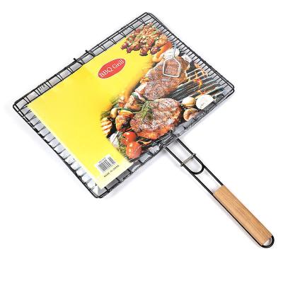 China China Suppliers Easily Cleaned Non-Stick Wooden Handle BBQ Spring Grill Basket for sale