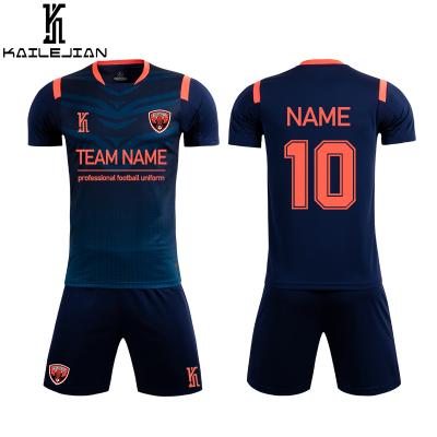 China Quick Dry Wholesale Custom Colorful Football Live Soccer Jerseys Football Soccer Kit For Men Women New Design Kailejian 2021 for sale