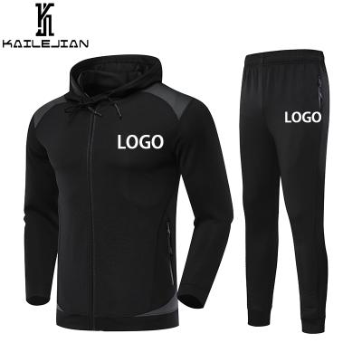 China Kailejian Custom Men's Long Sleeve Gym Suit 2021 Gym Suit Blazer Hoodie Exercise Zipper Set Breathable Two Piece Suit for sale