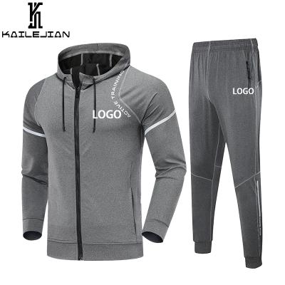 China KaiLeJian Custom Breathable Sportswear Men's Two-Piece Zipper Hoodie Sportswear Set Suit 2021 Gym Men's Jogging Suit for sale