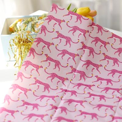 China Recycled Materials Wholesale Designed Charming Leopard Animal Patterned Pale Pink Wrapping Tissue Paper Sheet For Packing Box Stuffing for sale