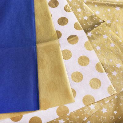 China Materials BllalaLab Polka Dot Pattern Wrapping Tissue Paper Blue Gold and Recycled Royal Metallic 60 Sheets Set for DIY Art Craft and Gift Wrapping for sale