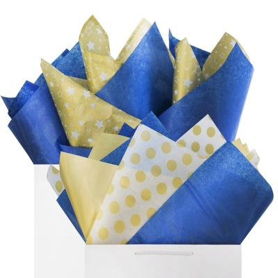 China Materials BllalaLab Polka Dot Paper Star Pattern Wrapping Tissue Blue Gold and Royal Metallic Recycled 60 Sheets Set for DIY Art Craft and Gift Wrapping for sale