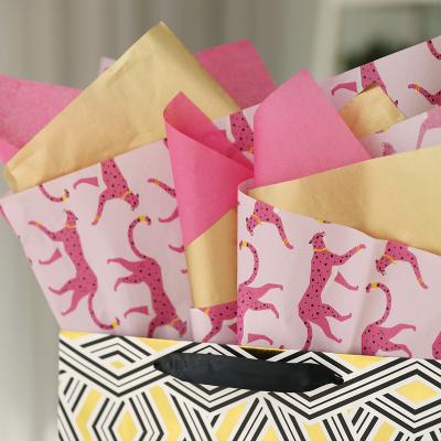 China Wholesale Material Design 2022 New Leopard Pattern Recycled Gift Wrap Decoration Animal Pink Color Wrap Tissue Paper For Gift Box Clothes for sale