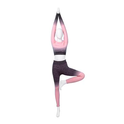 China Breathable Yoga Tops and Leggings Contrast Pink Gradient Color Yoga Set Gym Fitness Set for Women Girls for sale