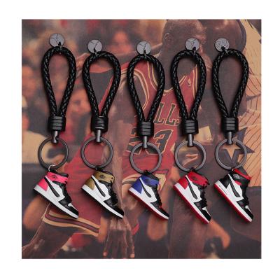 China Bulk Plastic Wholesale 3d Shoe Sneaker PVC Mold Basketball Sneakers Key Chain Mini Jordan 1 Shoes Key Chain With Box for sale