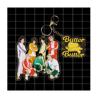 China Korean souvenir acrylic key chain 2022 boy group butter btss album new the same paragraph printing pendant custom logo acrylic key chain for sale