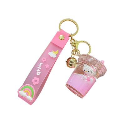 China Cute Animal Floating Hello Kitty Cartoon Boba Key Chain Gift Decoration Lanyards Tea Milk Tea Cup Liquid Oil Pendant Custom for sale