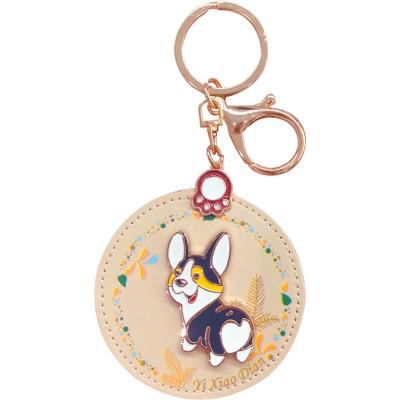 China Metal+leather key chain tear alloy corgi key chain fashion couple accessories leather bag chain leather metal hanging key chain for sale