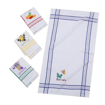 China Factory Price Cotton Embroidery Waffle Wave Flour Sack Kitchen Towels Kitchen QUICK DRY Linen Tea Towel for sale