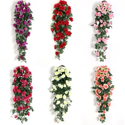 China High Quality Home With Basket Artificial Flower Vine Decoration Rose Flowers Wall Hanging Artificial Flower Home Wholesale for sale