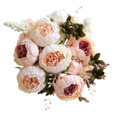 China Natural Touch 13 Heads Of Peony Flowers Fake Flowers Silk Flowers Vintage Artificial Peony Wedding Home Decoration for sale