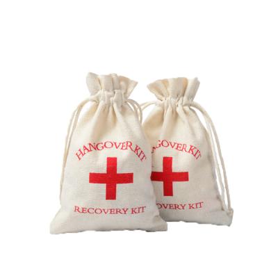 China Recyclable Factory Sell Pure Cotton Hangover Kit Bags Hangover Kit Bags Cross First Aid Kit Cotton Bag for sale