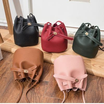 China For Mini Women PU Small Thing Lady Messenger Bag Bucket Shoulder Bag Red Leather Drawstring Cross Body Bag for sale