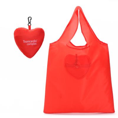 China Eco-Friendly Red Heart Polyester Folding Tote Shopping Bag Eco-Friendly Promotional Foldable Shopping Bag for sale