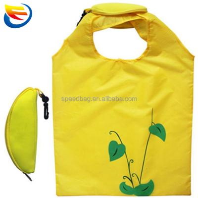 China Custom Handled Recycle Banana Shape Collapsible Shopping Bag 190T Polyester Folding Tote Bag for sale