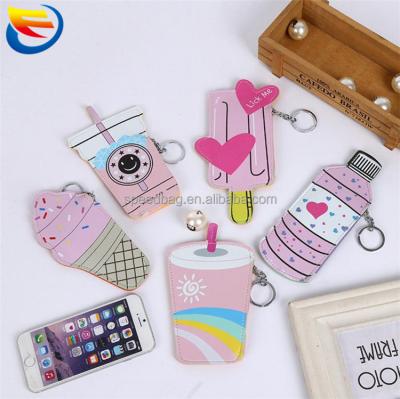 China Cute Korean Style Ice Cream Shape Leather Coin Key Chain Purse for sale