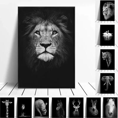 China Modern Minimalist Wall Art Picture Lion Elephant Hippo Poster And Waterproof Canvas Animal Wall Painting Living Room Bedroom Decoration for sale