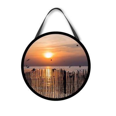 China Environmental Materials Pretty New Sunset By The Sea Round Led Wall Seascape Paintings Light Up Modern Canvas Wall Art For Home for sale