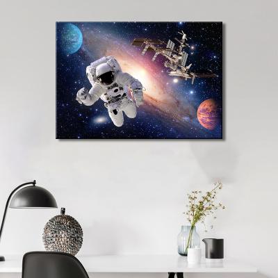 China Modern Astronaut Planet Logo Blue and Warm White Led Light Art Decor Painting for sale