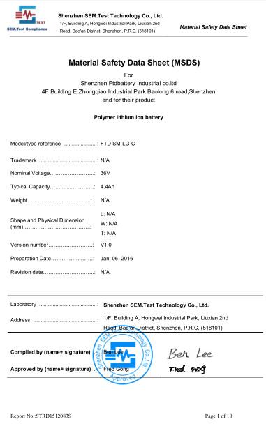 MSDS - Shenzhen superbsail technology co,.ltd.