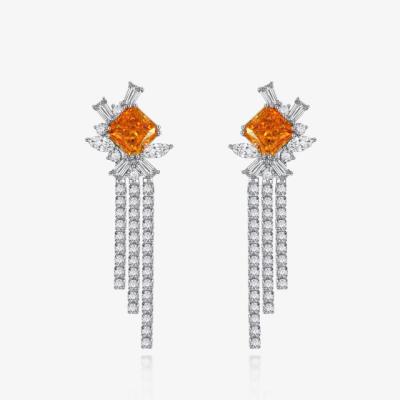 China FASHIONABLE 925 Silver Crystal Tassel Dangle Earrings Long Drop Of Zircon Wedding Earrings for sale