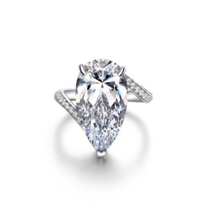 China New CLASSIC Zircon White Gold Plated 925 Sterling Silver Pear Shape Solitaire CZ Engagement Ring for sale