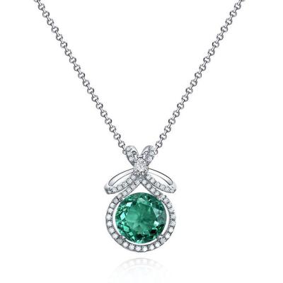 China CLASSIC 925 Sterling Silver Green Zircon Cz Necklace Round Gem Stone Pendant Necklace For Women for sale