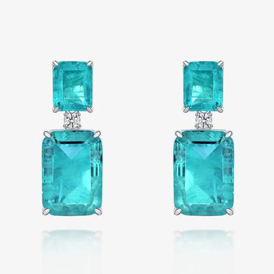 China CLASSIC 925 Sterling Silver Rhodium Geometric Square Shaped Synthetic Paraiba 925 Silver Earring for sale