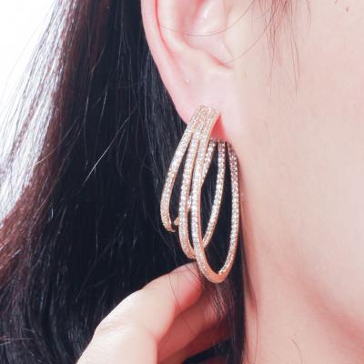 China CLASSIC Fashion Jewelry Gold Plated Triple High Polished Round Tube Hoop Medium Open Earrings for sale