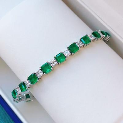 China FASHIONABLE Silver Square Diamond Bangle Women's Green 925 Sterling Tennis Bracelets for sale