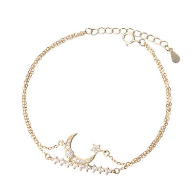 China Silver Fashion 925 Silver Gold Plated Clear Crystal Bracelet Sun Moon Stars Bangles for sale