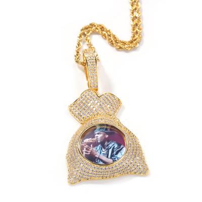 China NEW Custom Photo Hiphop Pendant Copper Cubic Zirconia Purse Styling Pendant Necklace for sale