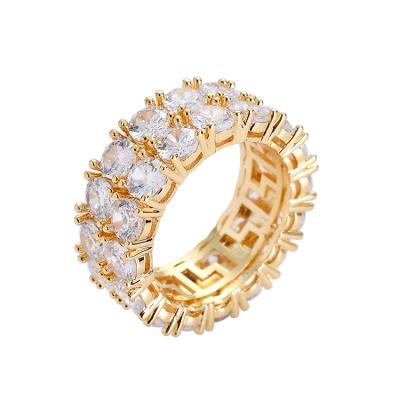 China FASHIONABLE Gold Plated Double Row Diamond Rings Synthetic Diamond Rings for sale