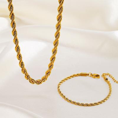 China FASHIONABLE High Quality Gold Plated Stainless Steel Twisted Necklace Bracelet Set Gold Not To Tarnish Twist Jewelry Set For Women for sale